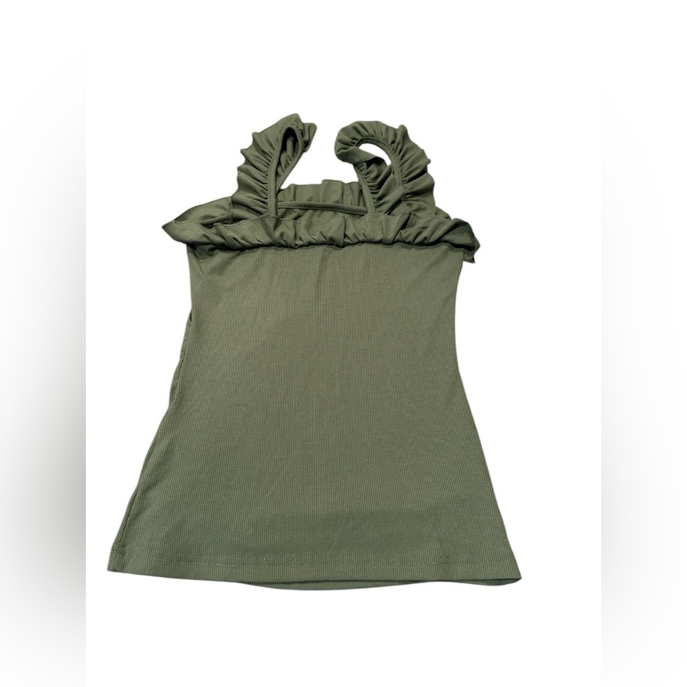 Army Green Ruffle Strap Tank Top –‎ Size Medium